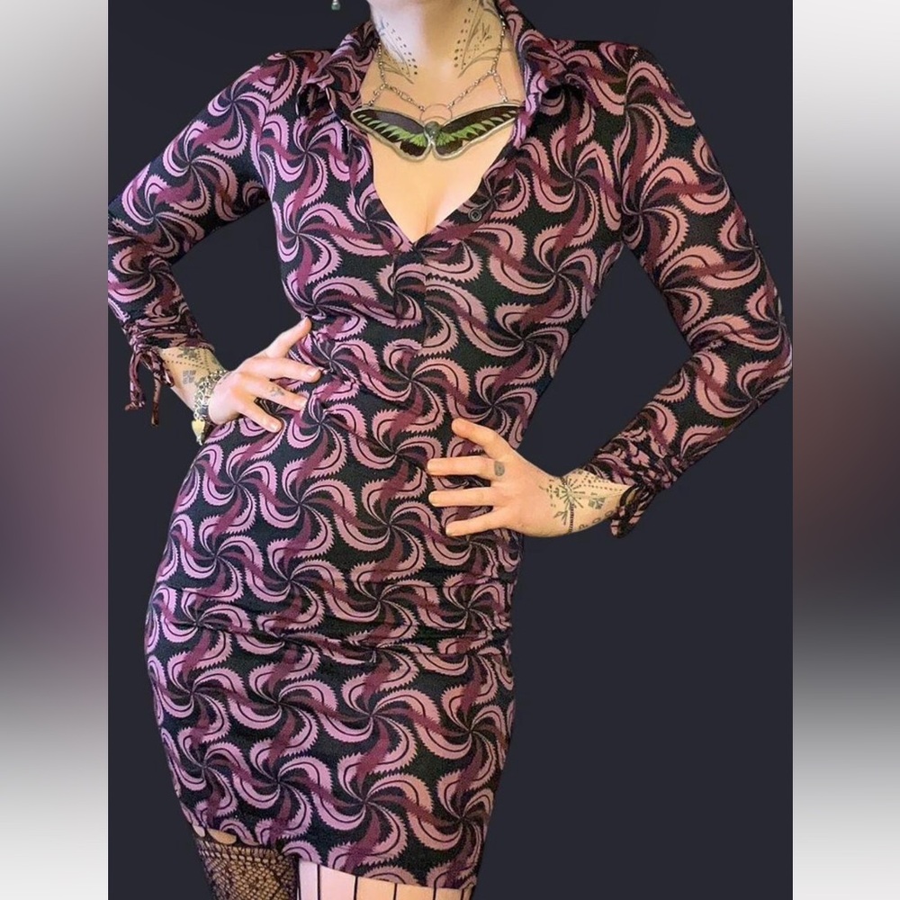 Gothic Psychedelic 90’s Does 70’s Sexy Mini Dress 
Heart Moon Star